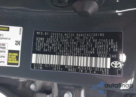 2024 Toyota Corolla Le from USA, damaged, VIN 5YFB4MDE2RP177131